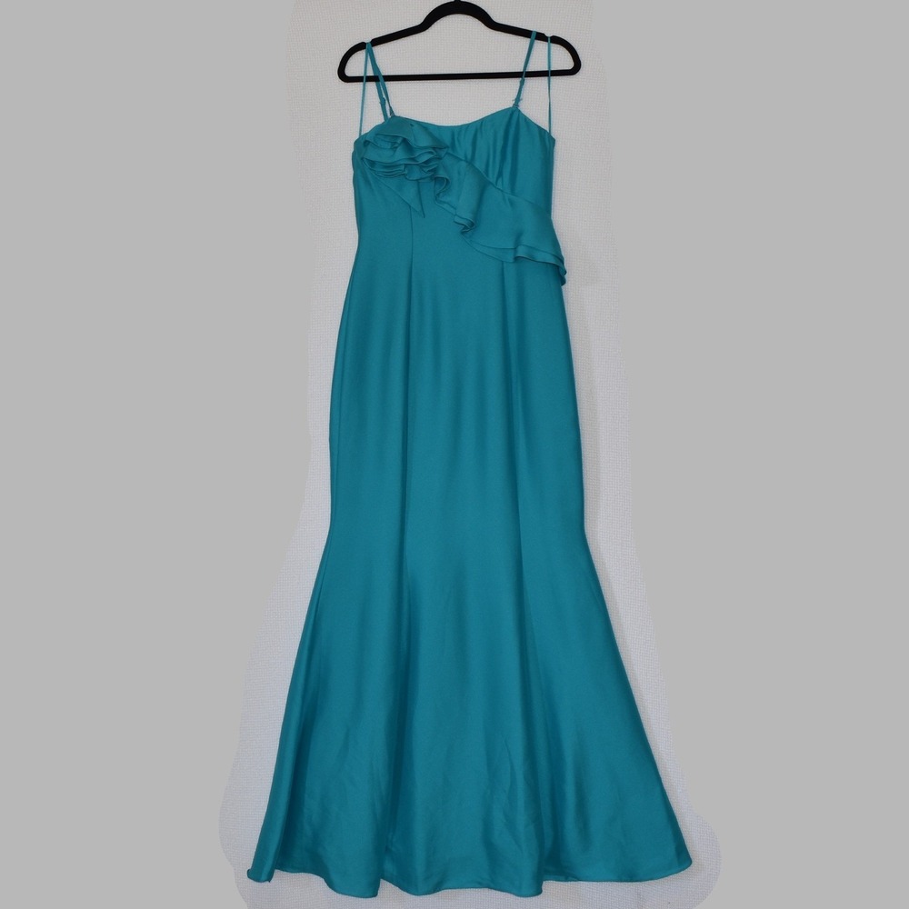 Mango Suit Teal Blue Ruffle Sweetheart Mermaid Evening Gown Dress Size 6